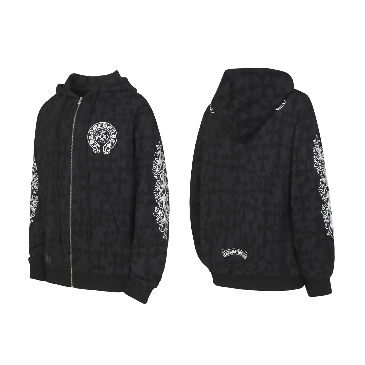 P290 Cross-border running quantity model, please do not place an order if you pursue quality - Chrome Hearts/Chrome Hearts Sanskrit dark pattern all-over printed cross ✝️ Printed zipper sweatshirt cardigan jacket - High weight, high density and high quality. The wool is soft, delicate and skin-friendly. Soft and silky to the touch. Warmth and skin-friendly. - Custom-woven and dyed with no color difference. No matter the fabric or workmanship details, it beats the ordinary version on the market - Hardware zipper accessories are all customized, full of details - Color: black -Size: S M L XL